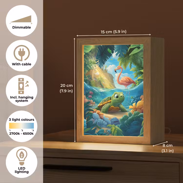 Schildpad - Flamingo - Tropisch - Oceaan Light Box met kabel (Kinderlampje) klein -USP_EN