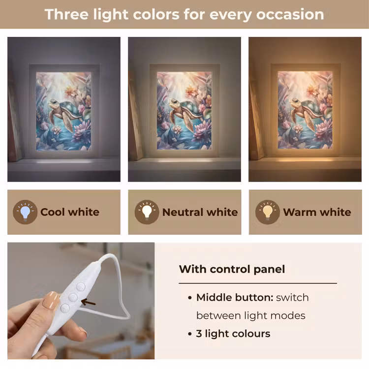 Schildpad - Bloemen - Onderwater Light Box met kabel (Kinderlampje) klein -USP_lichtkleurEN
