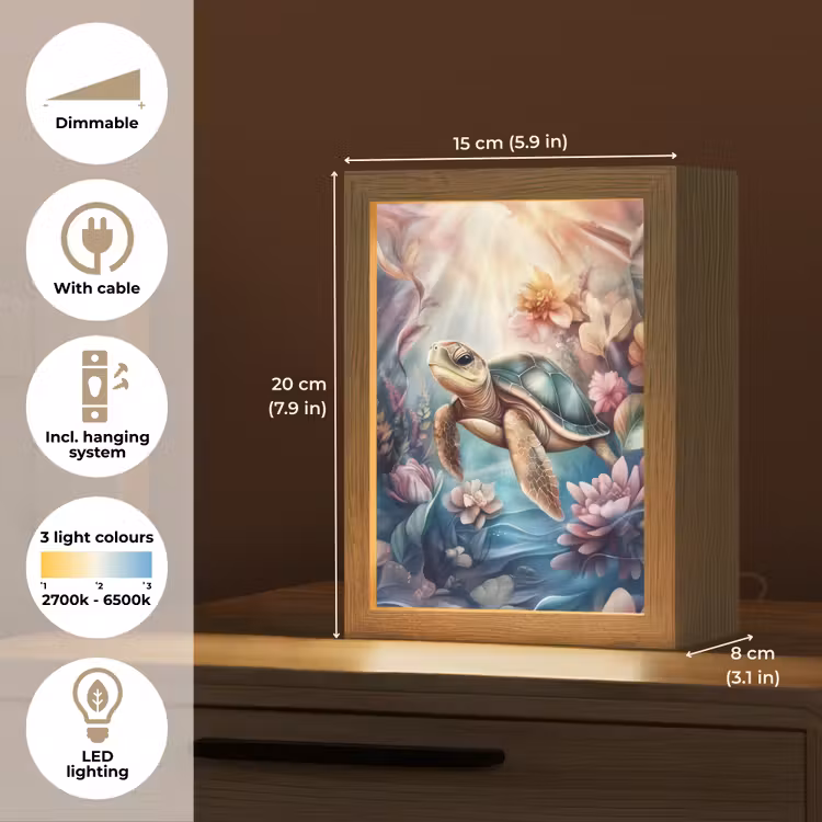 Schildpad - Bloemen - Onderwater Light Box met kabel (Kinderlampje) klein -USP_EN