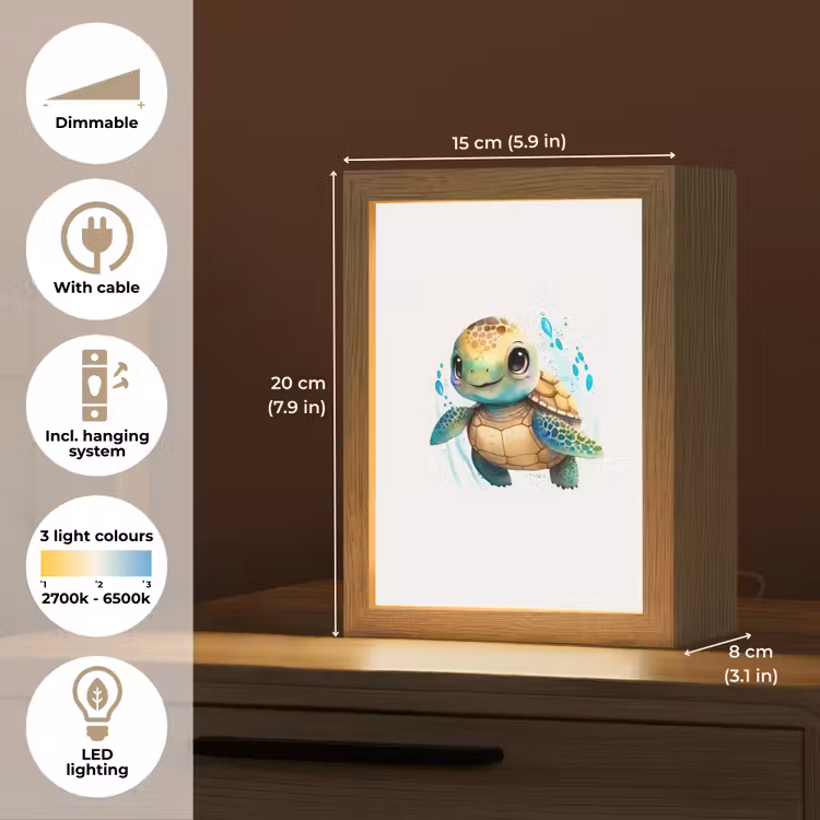 Schildpad - Waterverf - Kleuren - Dieren - Meisjes - Jongens Light Box met kabel (Kinderlampje) klein -USP_EN