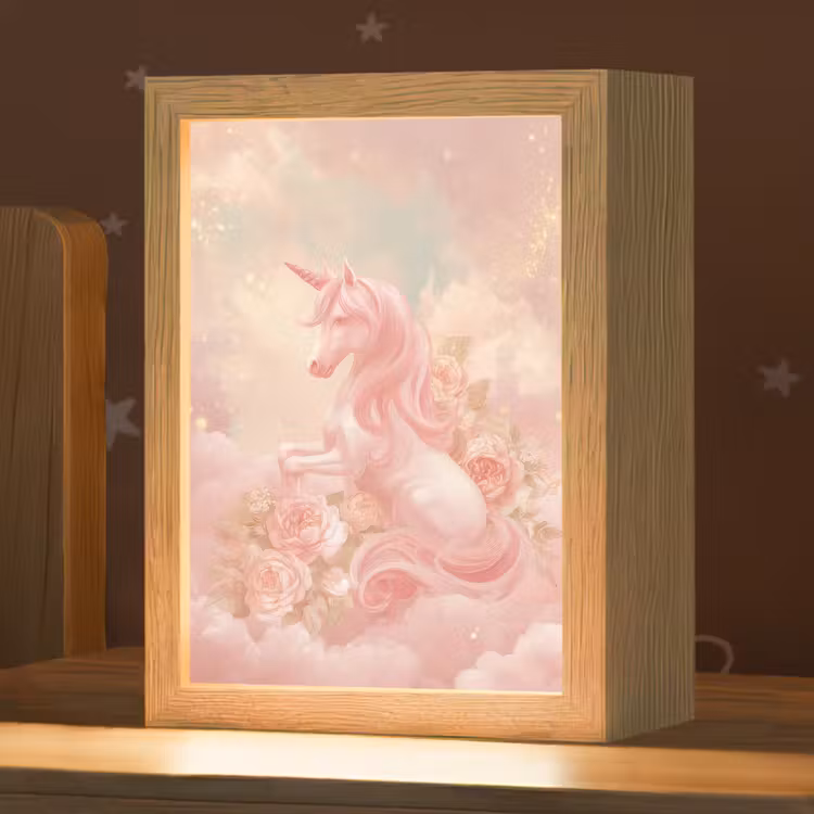 Eenhoorn - Wolken - Roze Light Box met kabel klein -zzz_3d_website