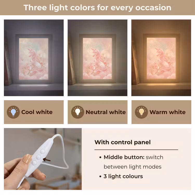 Eenhoorn - Wolken - Roze Light Box met kabel (Kinderlampje) klein -USP_lichtkleurEN