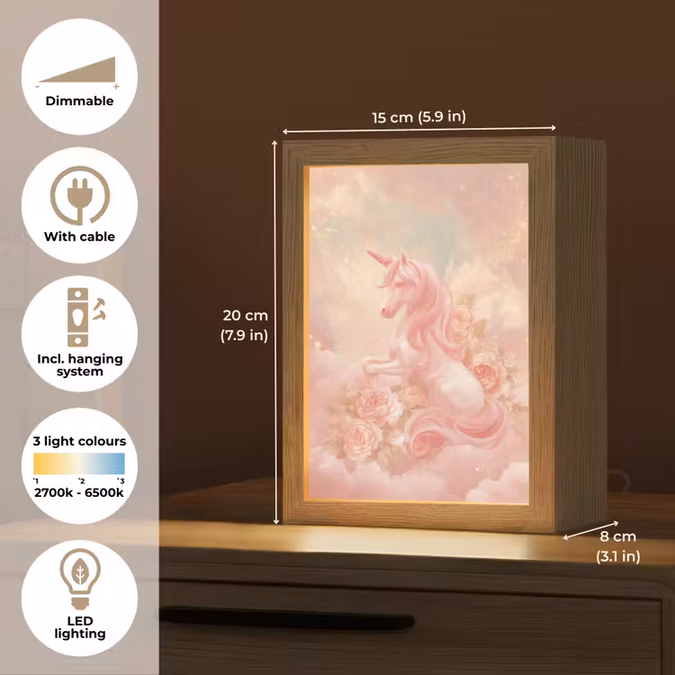 Eenhoorn - Wolken - Roze Light Box met kabel (Kinderlampje) klein -USP_EN