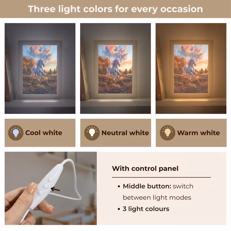 Eenhoorn - Sprookjes dier - Natuur - Meisjes Light Box met kabel (Kinderlampje) klein -USP_lichtkleurEN