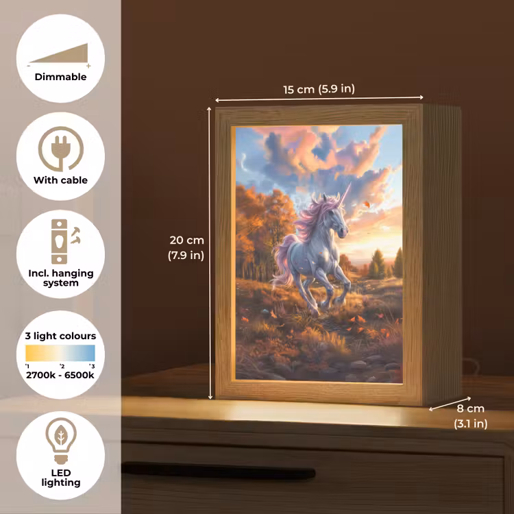 Eenhoorn - Sprookjes dier - Natuur - Meisjes Light Box met kabel (Kinderlampje) klein -USP_EN