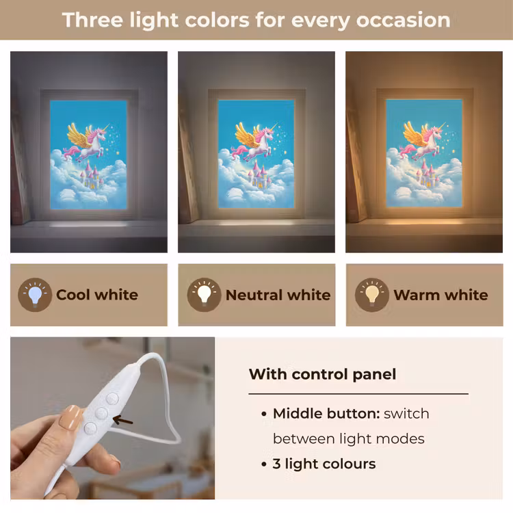 Eenhoorn - Fantasie - Kasteel Light Box met kabel (Kinderlampje) klein -USP_lichtkleurEN