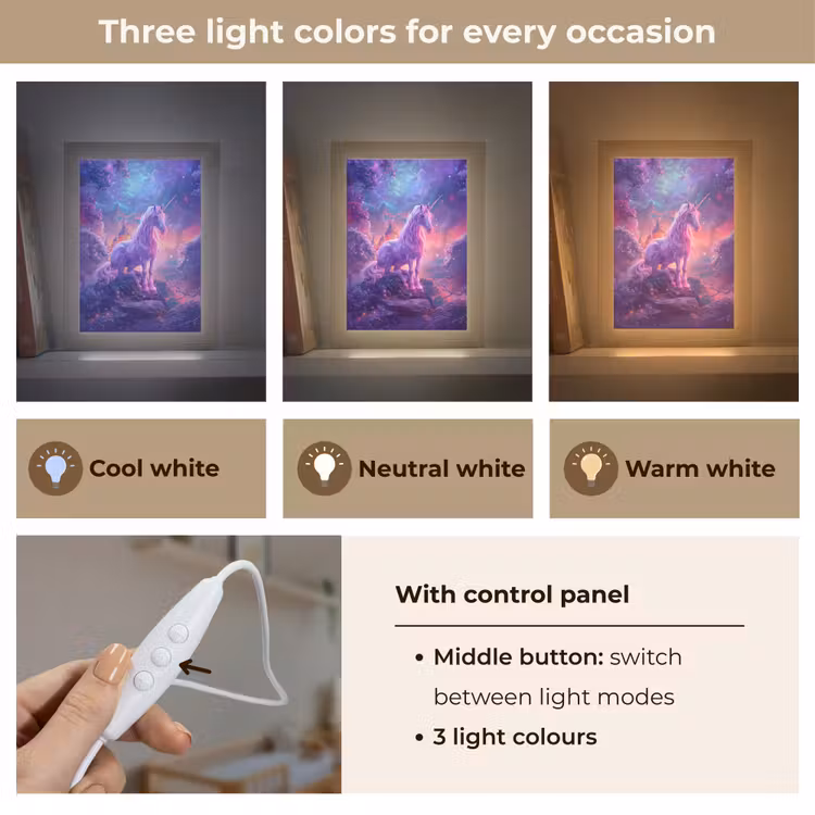 Eenhoorn - Fantasy - Kasteel - Meisje - Paars - Roze Light Box met kabel (Kinderlampje) klein -USP_lichtkleurEN