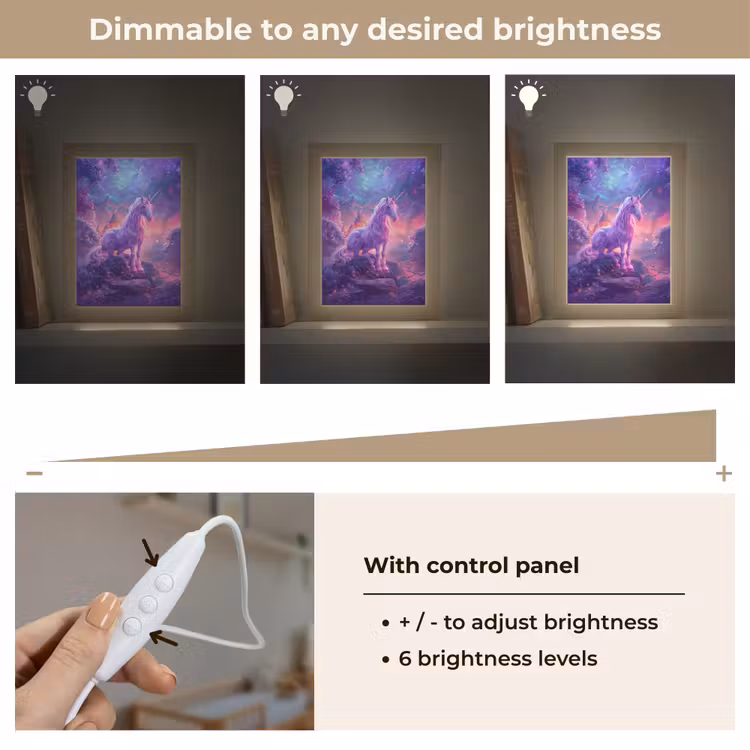 Eenhoorn - Fantasy - Kasteel - Meisje - Paars - Roze Light Box met kabel (Kinderlampje) klein -USP_dimbaarEN