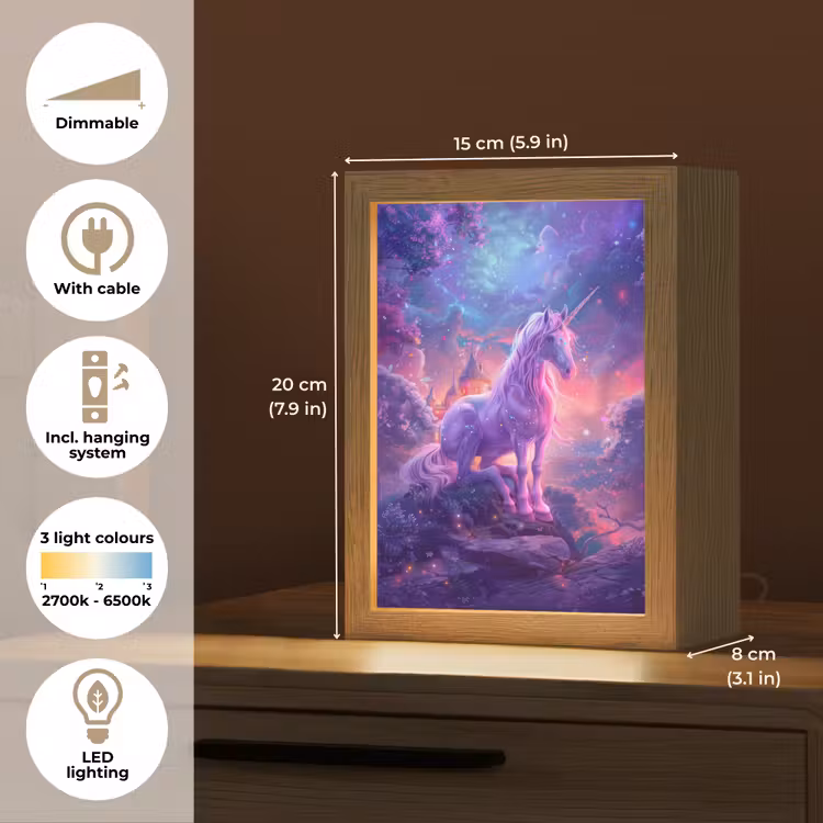 Eenhoorn - Fantasy - Kasteel - Meisje - Paars - Roze Light Box met kabel (Kinderlampje) klein -USP_EN