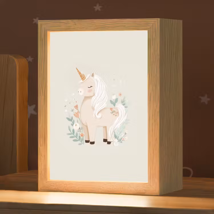 Eenhoorn - Bloemen - Beige Light Box met kabel klein -zzz_3d_website