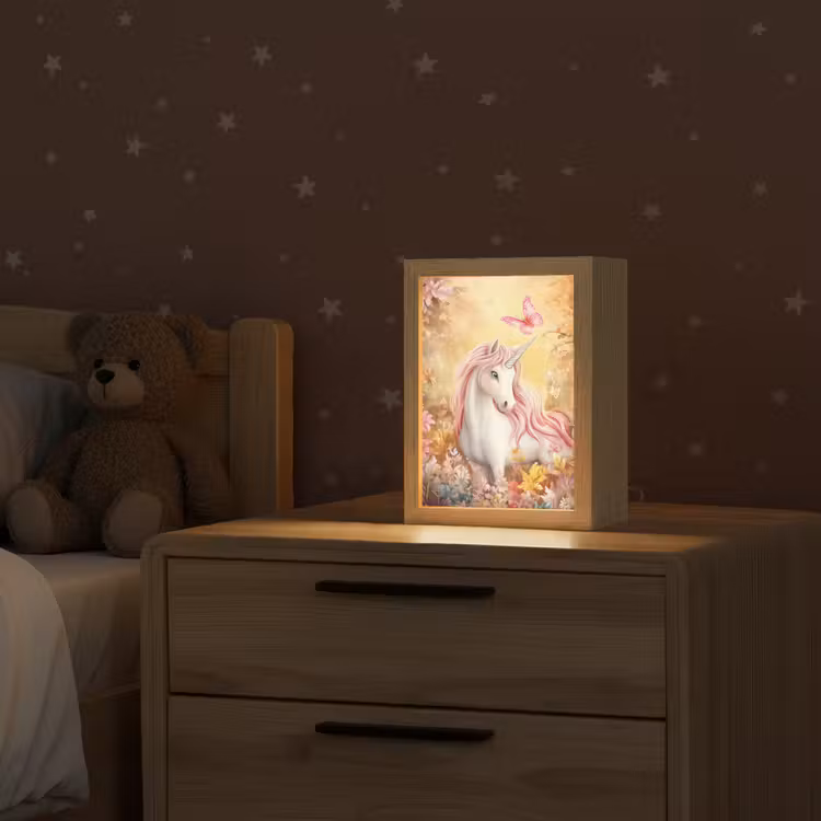 Eenhoorn - Bloemen - Vlinder - Roze Light Box met kabel klein -sfeer1_kind