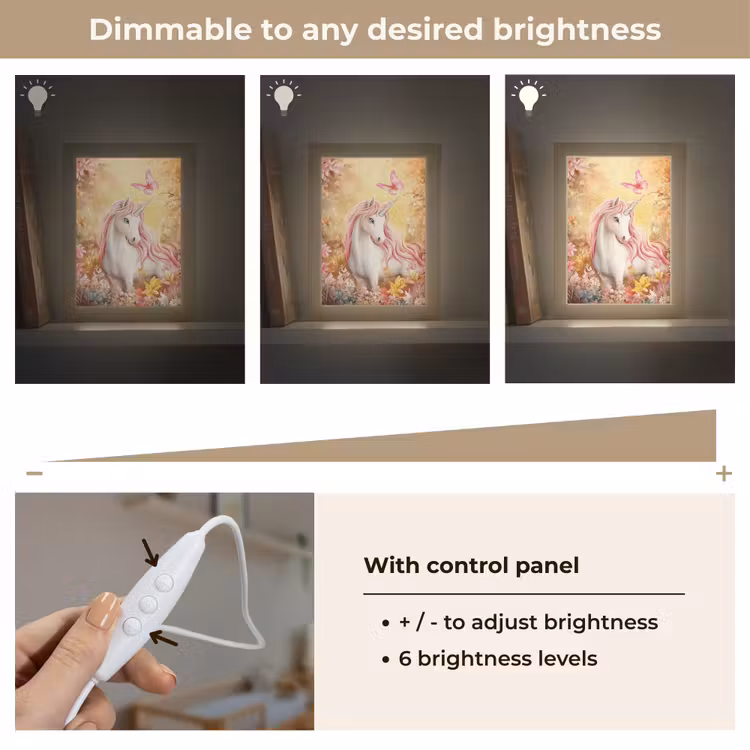 Eenhoorn - Bloemen - Vlinder - Roze Light Box met kabel (Kinderlampje) klein -USP_dimbaarEN