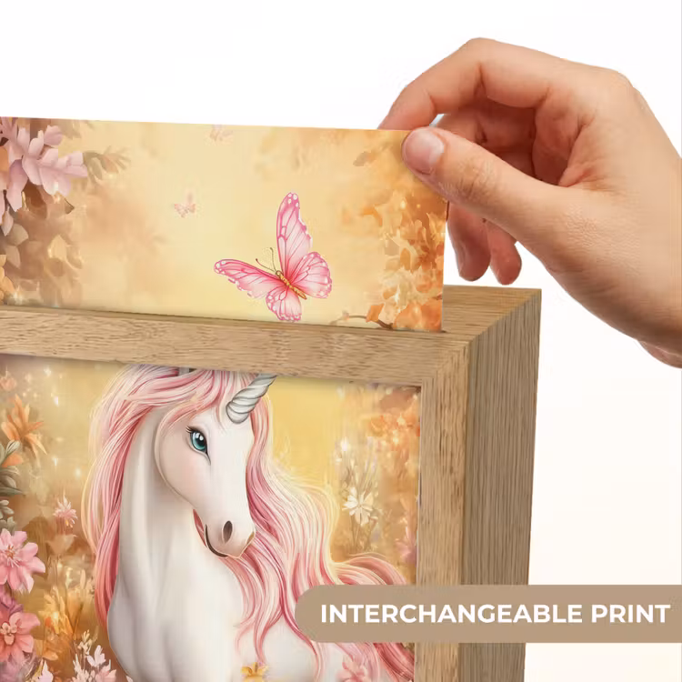 Eenhoorn - Bloemen - Vlinder - Roze Light Box met kabel (Kinderlampje) klein -USP_websiteprintEN