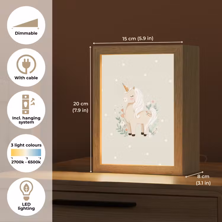Eenhoorn - Bloemen - Stippen Light Box met kabel (Kinderlampje) klein -USP_EN