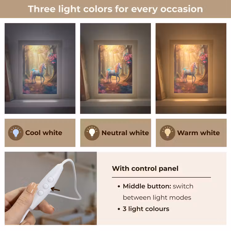 Eenhoorn - Bos - Kleurrijk - Bloemen - Meiden Light Box met kabel (Kinderlampje) klein -USP_lichtkleurEN