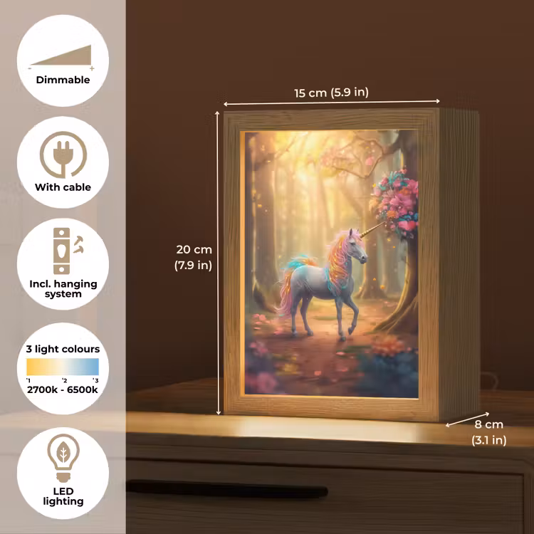 Eenhoorn - Bos - Kleurrijk - Bloemen - Meiden Light Box met kabel (Kinderlampje) klein -USP_EN