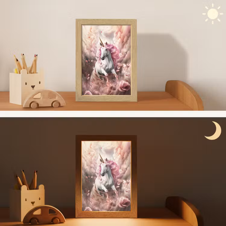 Eenhoorn - Meisje - Roze - Bloemen - Sprookje Light Box met kabel klein -sfeer3_kind