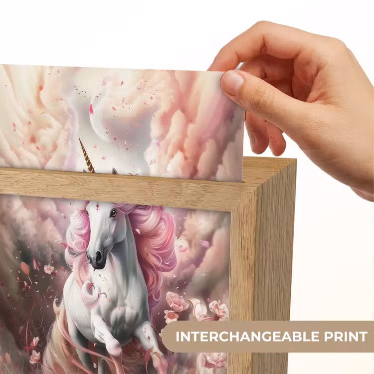 Eenhoorn - Meisje - Roze - Bloemen - Sprookje Light Box met kabel (Kinderlampje) klein -USP_websiteprintEN
