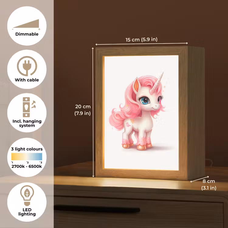 Unicorn - Meisjes - Kinderen - Eenhoorn - Roze Light Box met kabel (Kinderlampje) klein -USP_EN
