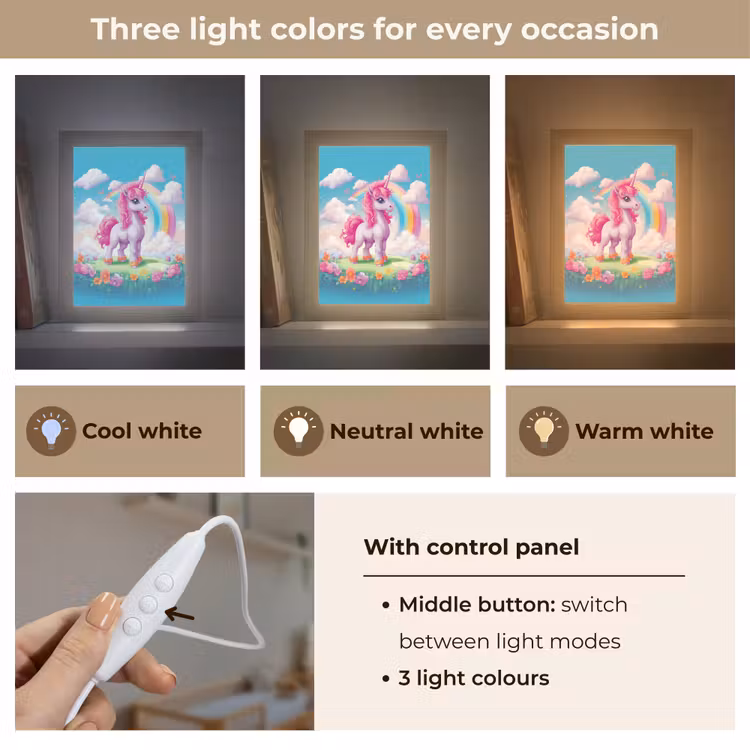 Unicorn - Meisjes - Bloemen - Regenboog - Eenhoorn Light Box met kabel (Kinderlampje) klein -USP_lichtkleurEN