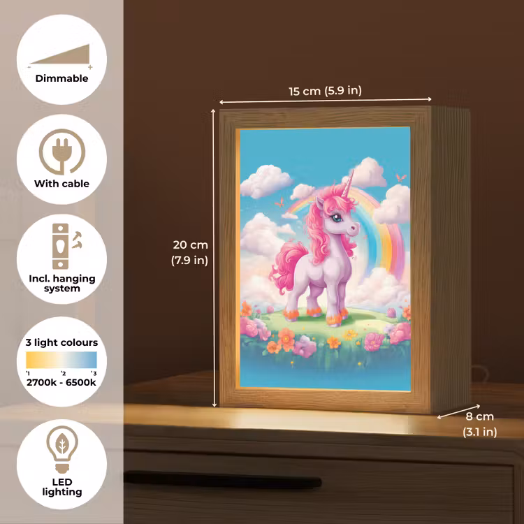 Unicorn - Meisjes - Bloemen - Regenboog - Eenhoorn Light Box met kabel (Kinderlampje) klein -USP_EN