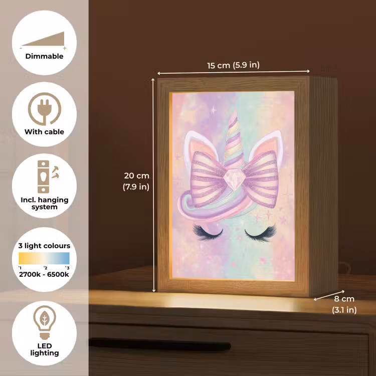 Eenhoorn - Glitters - Regenboog - Pastel Light Box met kabel (Kinderlampje) klein -USP_EN