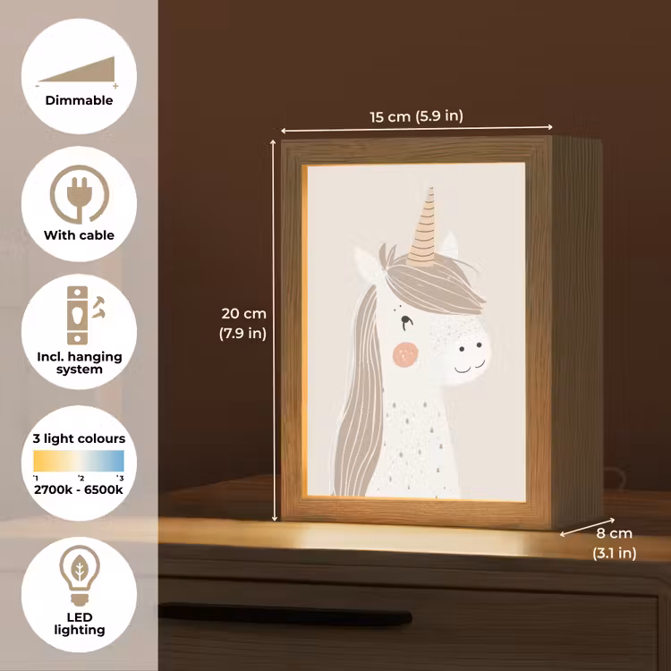 Eenhoorn - Pastel kleuren - Unicorn Light Box met kabel (Kinderlampje) klein -USP_EN