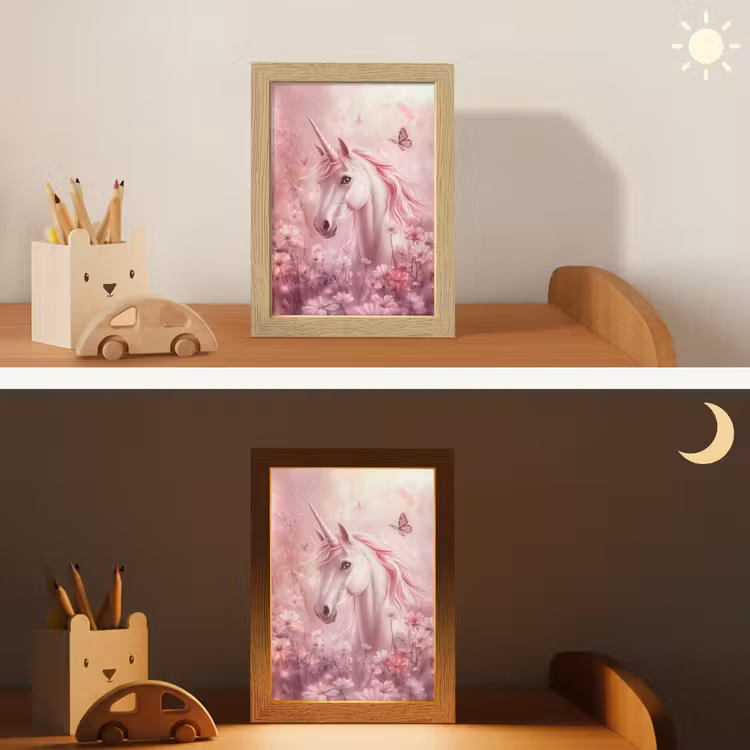 Eenhoorn - Roze - Vlinders - Bloemen Light Box met kabel klein -sfeer3_kind