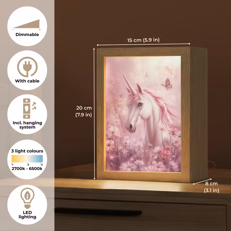 Eenhoorn - Roze - Vlinders - Bloemen Light Box met kabel (Kinderlampje) klein -USP_EN