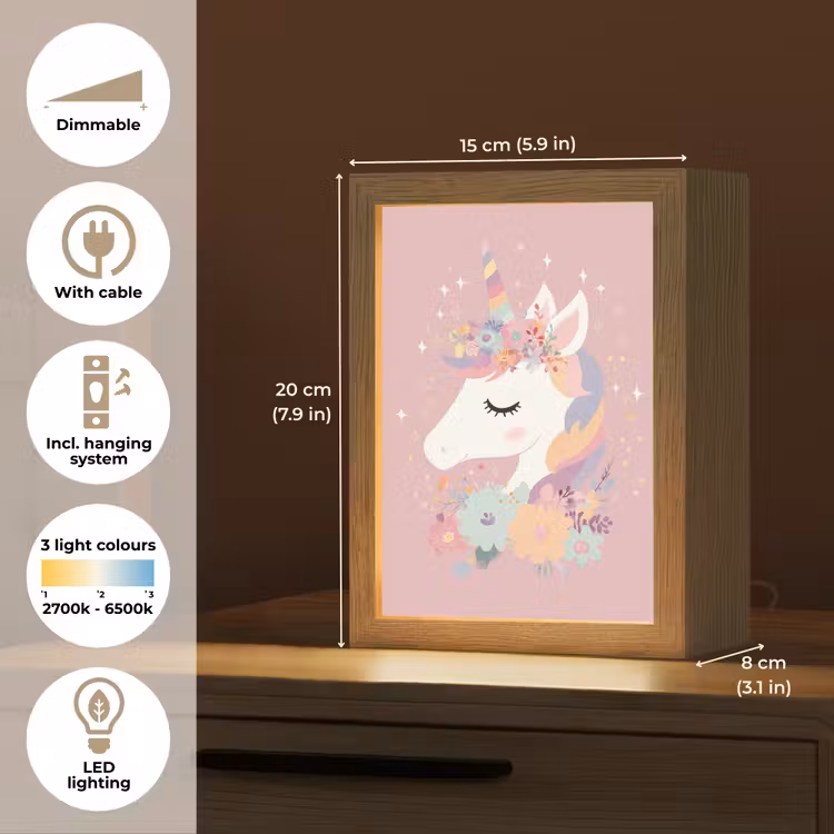 Eenhoorn - Roze - Bloemen Light Box met kabel (Kinderlampje) klein -USP_EN