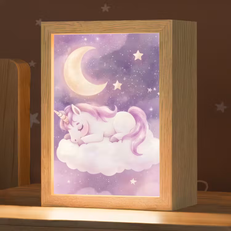 Eenhoorn - Paars - Sterrenhemel - Maan Light Box met kabel klein -zzz_3d_website