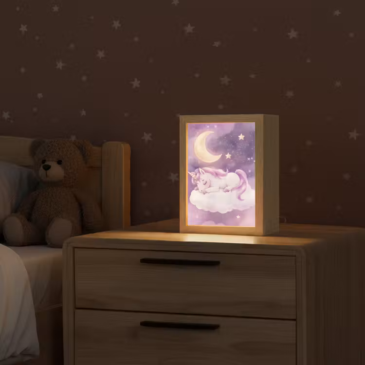 Eenhoorn - Paars - Sterrenhemel - Maan Light Box met kabel klein -sfeer1_kind