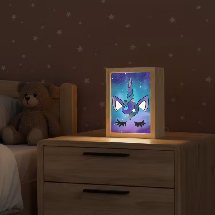 Eenhoorn - Sterrenhemel - Ster - Blauw Light Box met kabel klein -sfeer1_kind