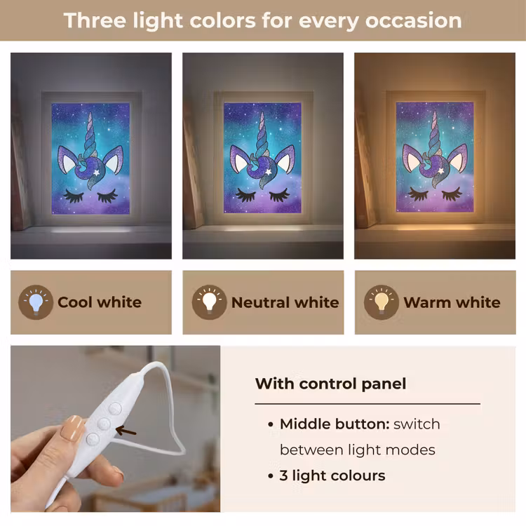 Eenhoorn - Sterrenhemel - Ster - Blauw Light Box met kabel (Kinderlampje) klein -USP_lichtkleurEN