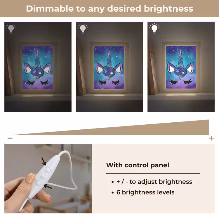 Eenhoorn - Sterrenhemel - Ster - Blauw Light Box met kabel (Kinderlampje) klein -USP_dimbaarEN