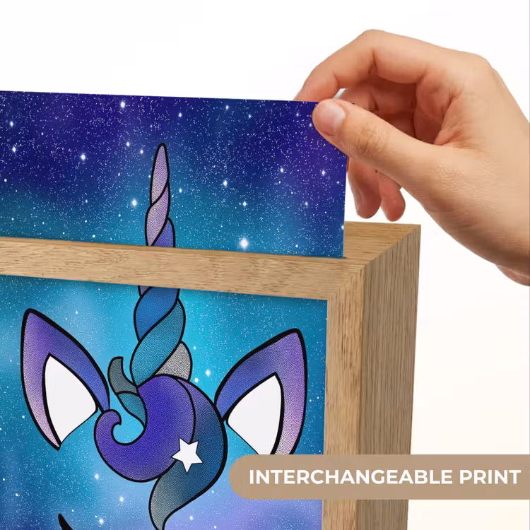 Eenhoorn - Sterrenhemel - Ster - Blauw Light Box met kabel (Kinderlampje) klein -USP_websiteprintEN