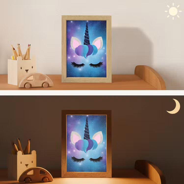 Eenhoorn - Sterren - Blauw Light Box met kabel klein -sfeer3_kind