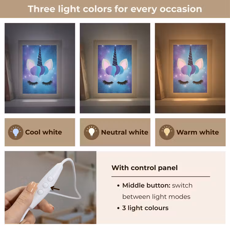 Eenhoorn - Sterren - Blauw Light Box met kabel (Kinderlampje) klein -USP_lichtkleurEN