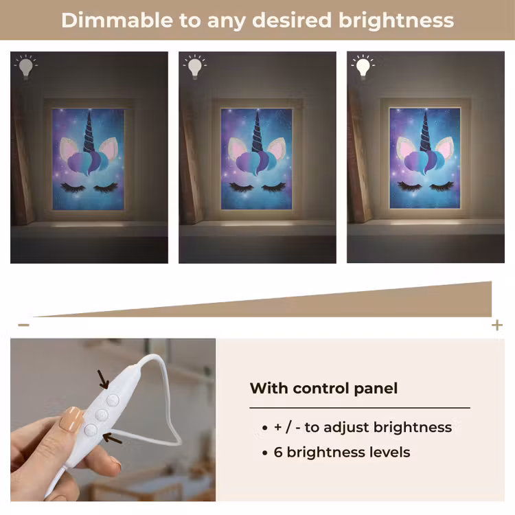 Eenhoorn - Sterren - Blauw Light Box met kabel (Kinderlampje) klein -USP_dimbaarEN