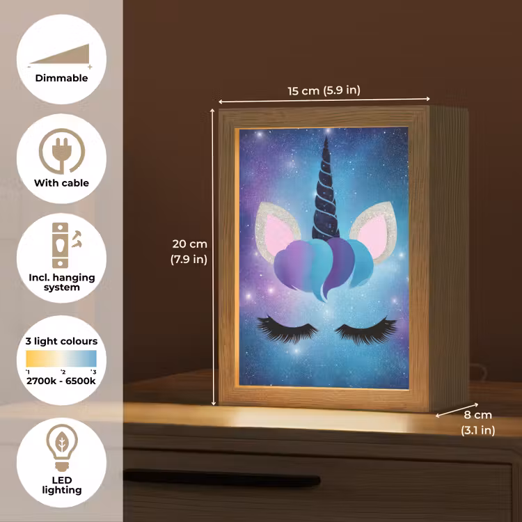 Eenhoorn - Sterren - Blauw Light Box met kabel (Kinderlampje) klein -USP_EN
