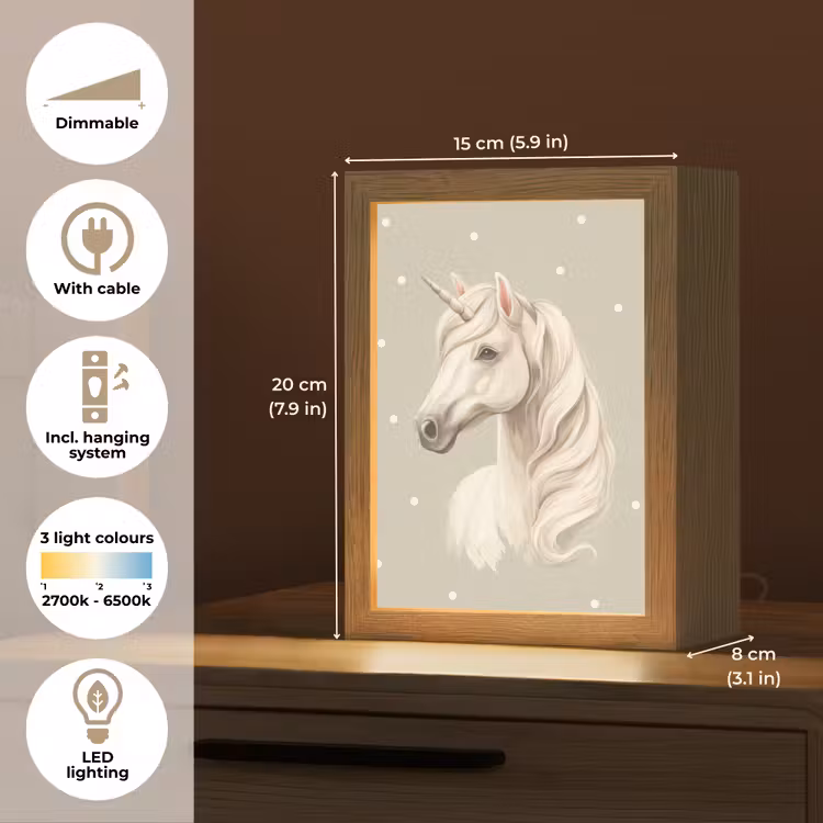 Eenhoorn - Wit - Stippen Light Box met kabel (Kinderlampje) klein -USP_EN