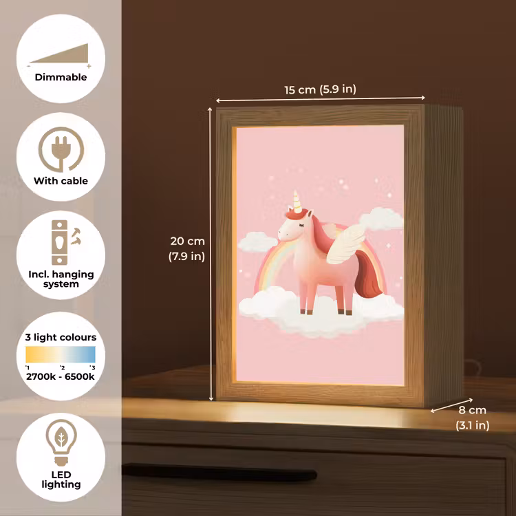Eenhoorn - Vleugels - Roze - Regenboog Light Box met kabel (Kinderlampje) klein -USP_EN