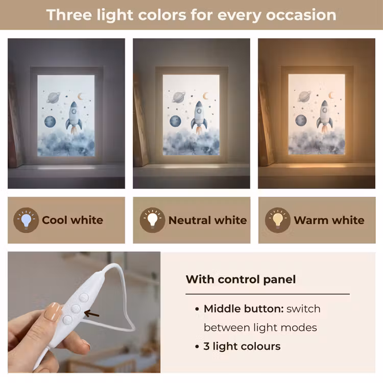 Waterverf - Planeten - Sterren - Raket Light Box met kabel (Kinderlampje) klein -USP_lichtkleurEN