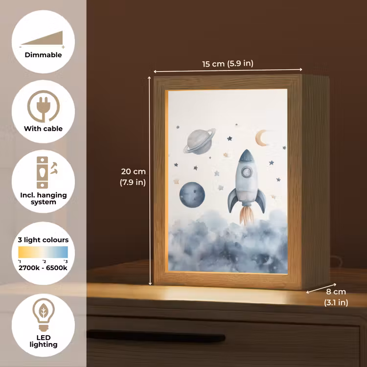 Waterverf - Planeten - Sterren - Raket Light Box met kabel (Kinderlampje) klein -USP_EN