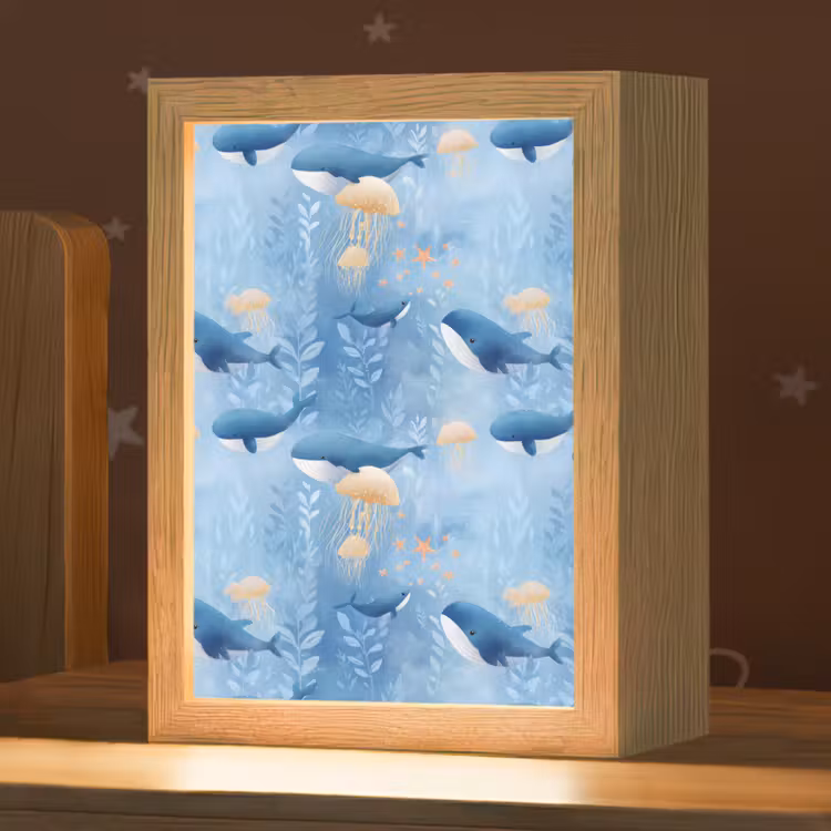 Walvissen - Oceaan - Blauw Light Box met kabel (Kinderlampje) klein 904 -zzz_3d_website