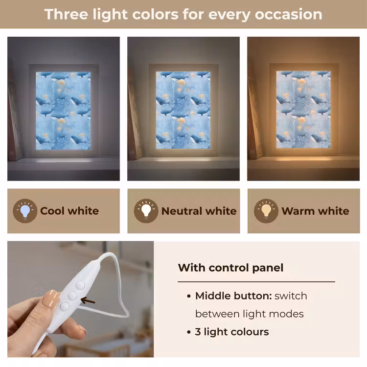 Walvissen - Oceaan - Blauw Light Box met kabel (Kinderlampje) klein 904 -USP_lichtkleurEN