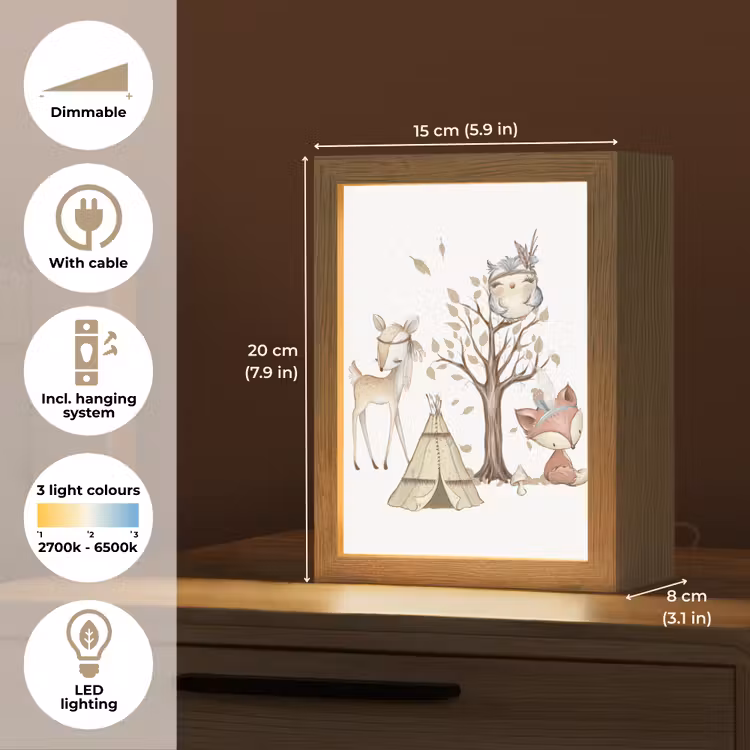 Wilde dieren - Bos - Illustratie Light Box met kabel (Kinderlampje) klein -USP_EN