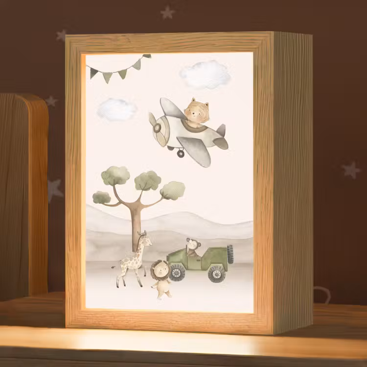 Wilde dieren - Safari - Pastel kleuren - Watercolor - Vliegtuig Light Box met kabel klein -zzz_3d_website