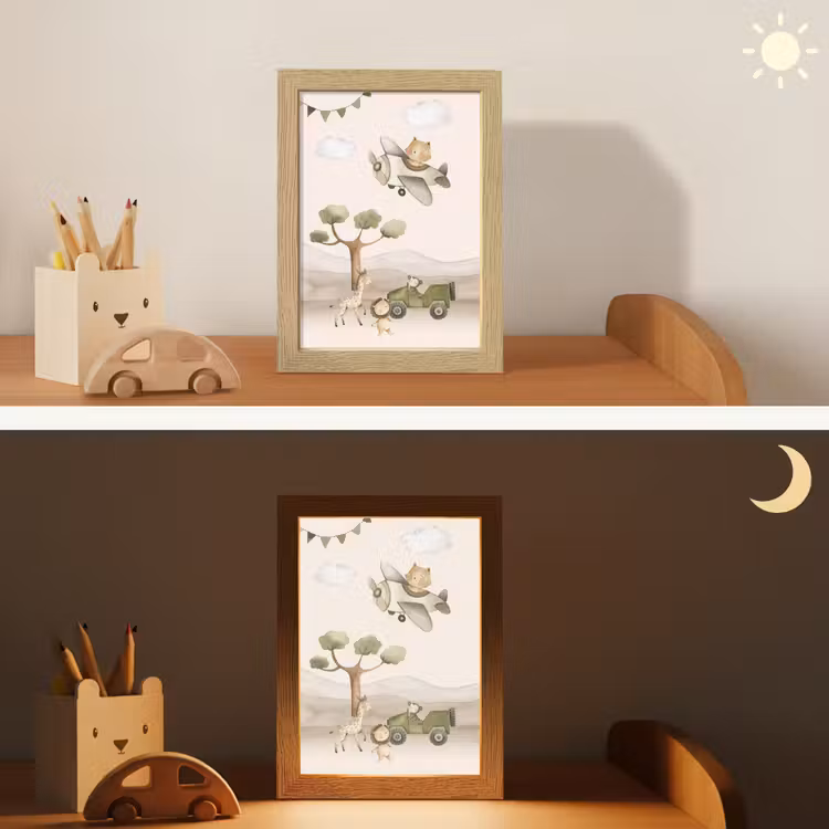 Wilde dieren - Safari - Pastel kleuren - Watercolor - Vliegtuig Light Box met kabel klein -sfeer3_kind