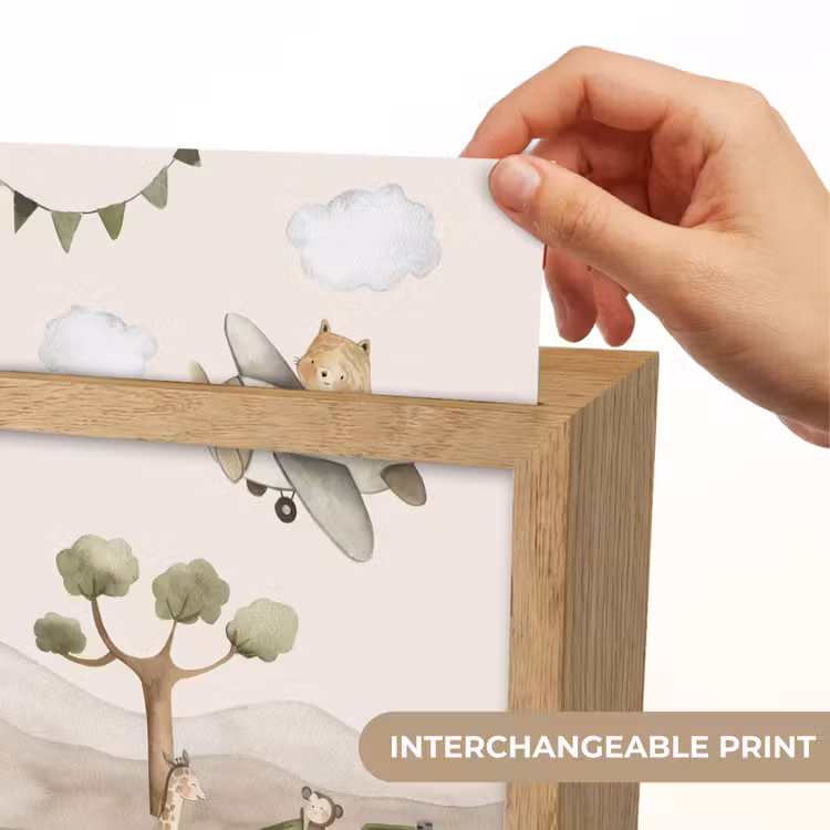 Wilde dieren - Safari - Pastel kleuren - Watercolor - Vliegtuig Light Box met kabel (Kinderlampje) klein -USP_websiteprintEN